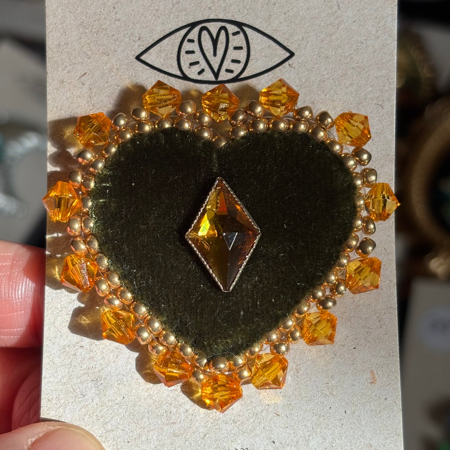 Broche Chatoyante - Coeur Forêt Vert Simple