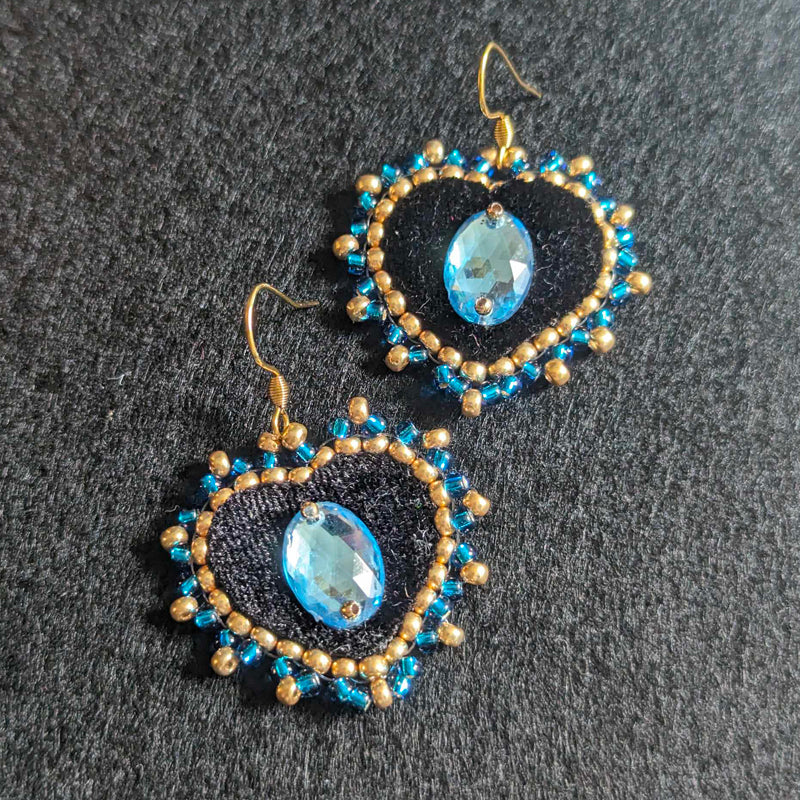 Paire boucles d'oreilles - Coeur Chatoyant Bleu