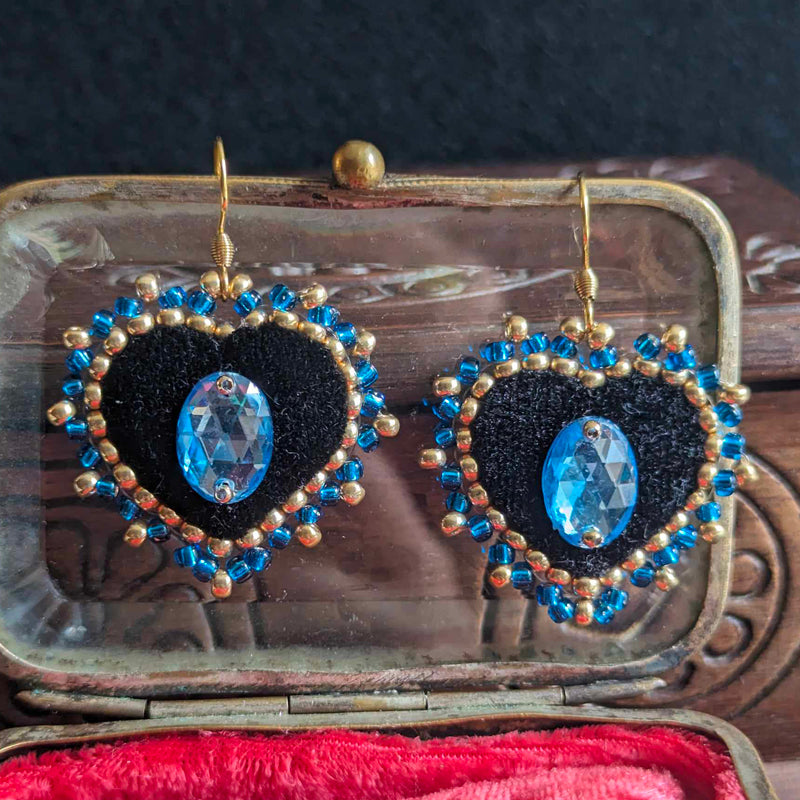 Paire boucles d'oreilles - Coeur Chatoyant Bleu