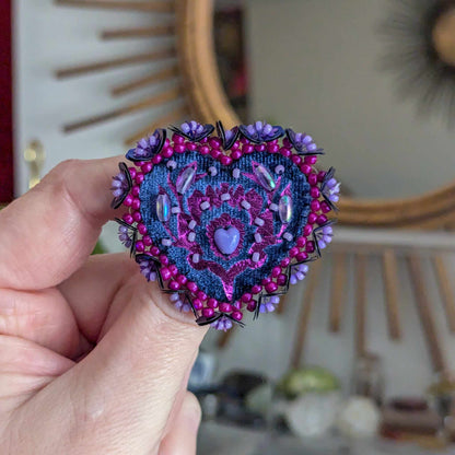 Broche Chatoyante - Coeur Bleu & Violet