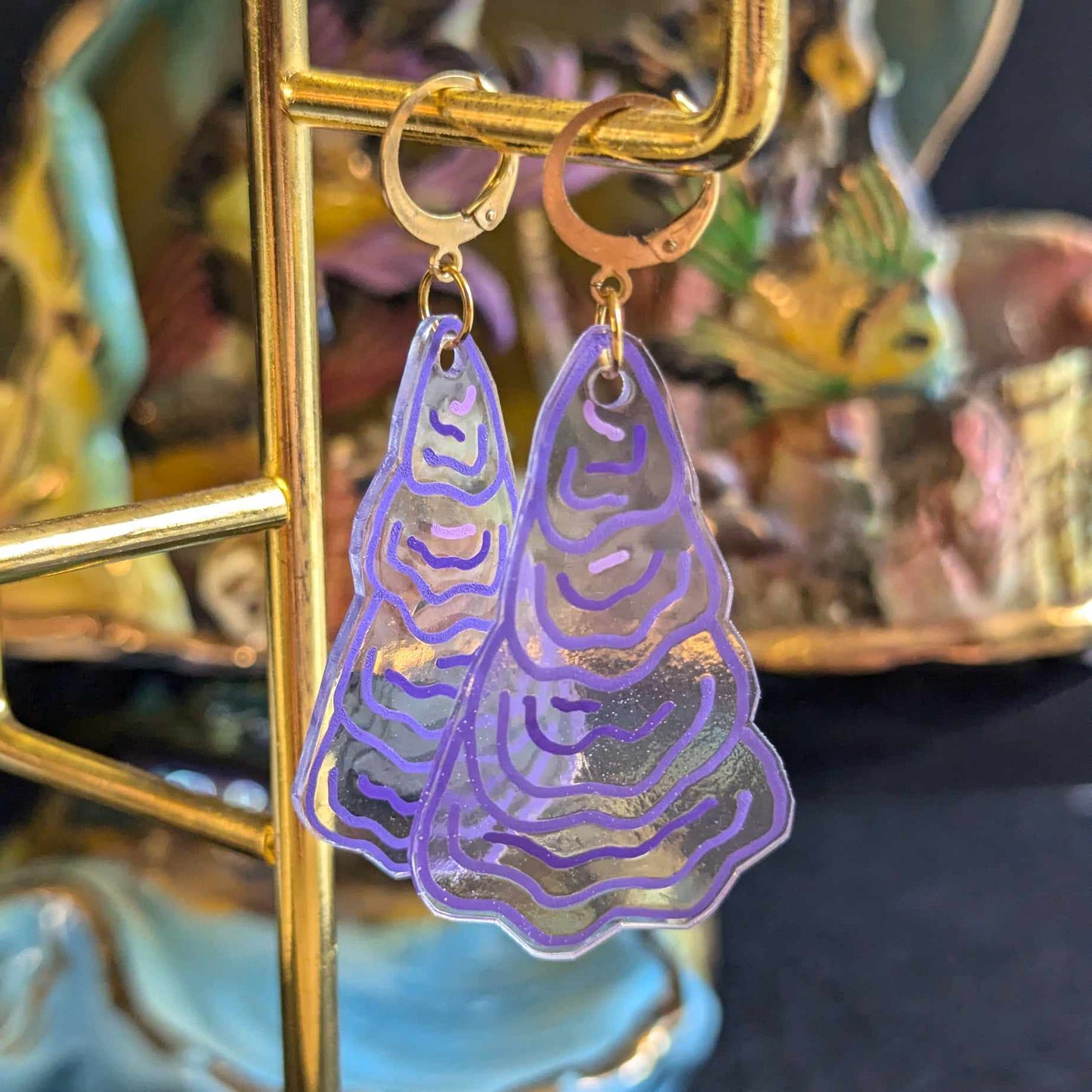 Paire boucles d'oreilles - Huitres Violettes