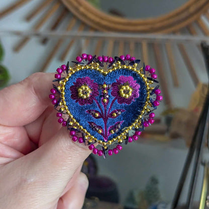 Broche Chatoyante - Coeur Bleu & Violet