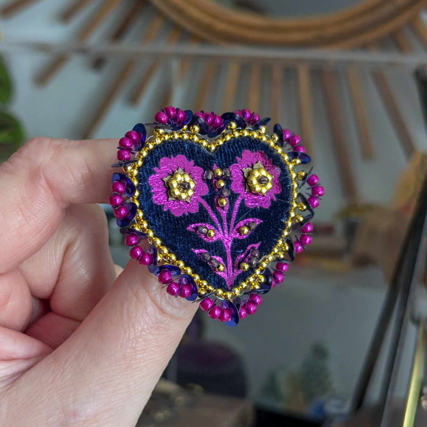 Broche Chatoyante - Coeur Bleu & Violet