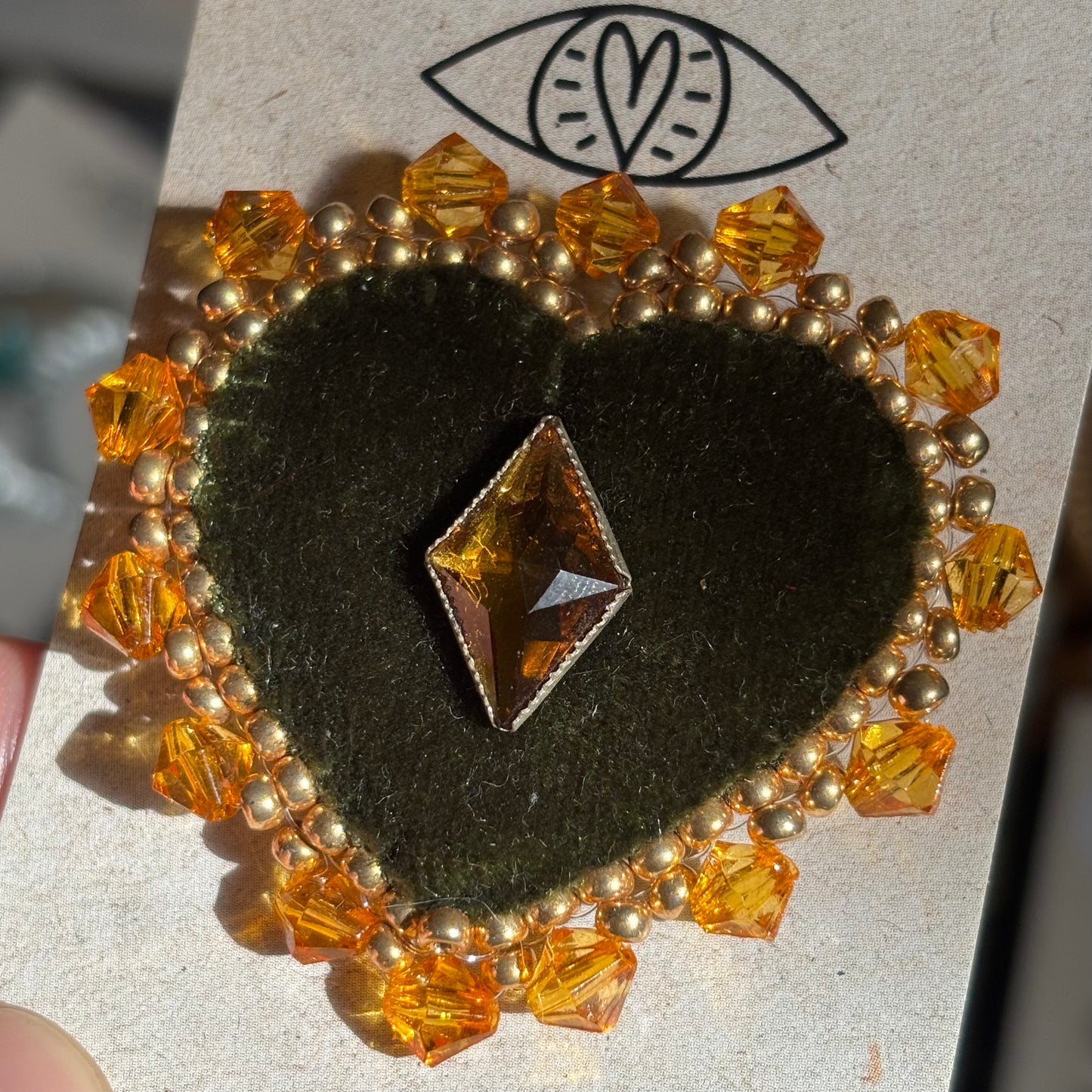 Broche Chatoyante - Coeur Forêt Vert Simple