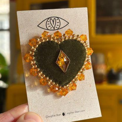 Broche Chatoyante - Coeur Forêt Vert Simple