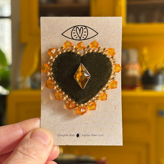 Broche Chatoyante - Coeur Forêt Vert Simple