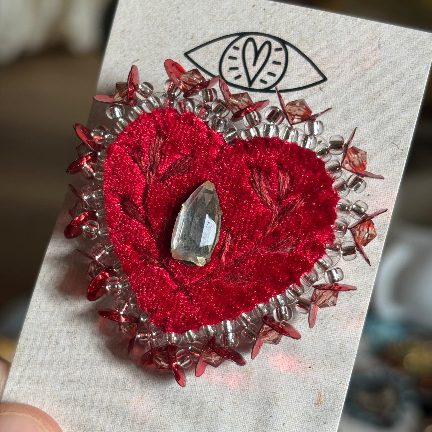 Broche Chatoyante - Coeur Forêt Rouge