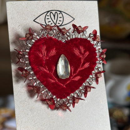 Broche Chatoyante - Coeur Forêt Rouge