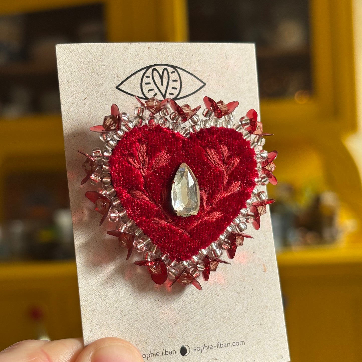 Broche Chatoyante - Coeur Forêt Rouge