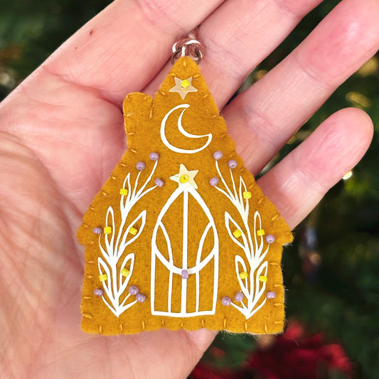 Suspension PHOSPHORESCENTE - Maison de sorcière - Mauve et jaune