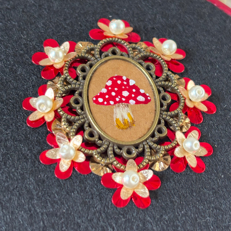Portrait Champignon - Moyen tambour bois - Rouge