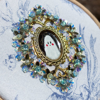 Portrait Hanté - Tambour bois - Or et bleu clair